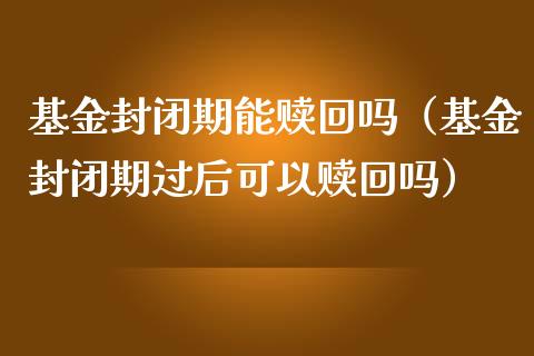 基金封闭期能赎回吗（基金封闭期过后可以赎回吗）_https://www.ltsssb.com_基金频道_第1张