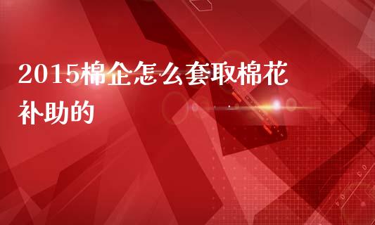 2015棉企怎么套取棉花补助的_https://www.ltsssb.com_基金频道_第1张