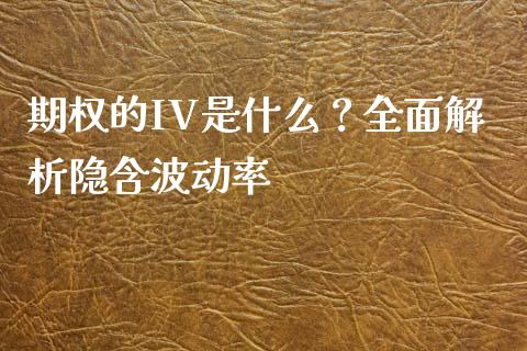期权的IV是什么？全面解析隐含波动率_https://www.ltsssb.com_国际财经_第1张