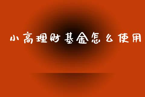 小高理财基金怎么使用_https://www.ltsssb.com_基金频道_第1张