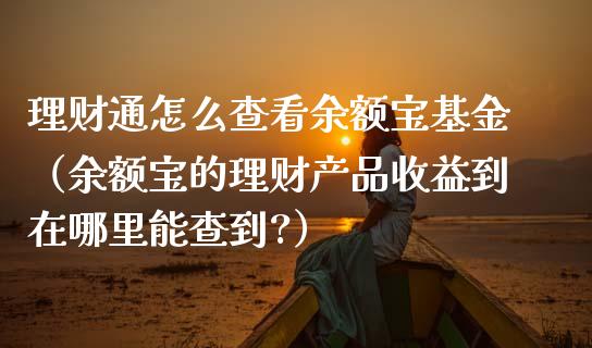 理财通怎么查看余额宝基金（余额宝的理财产品收益到在哪里能查到?）_https://www.ltsssb.com_基金频道_第1张