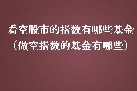 看空股市的指数有哪些基金（做空指数的基金有哪些）_https://www.ltsssb.com_国际财经_第1张