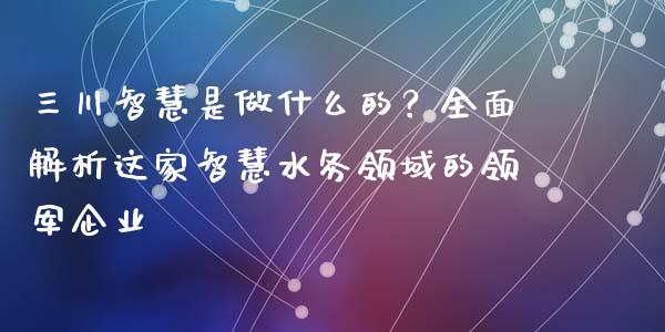 三川智慧是做什么的？全面解析这家智慧水务领域的领军企业_https://www.ltsssb.com_新股数据_第1张