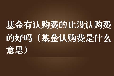 基金有认购费的比没认购费的好吗（基金认购费是什么意思）_https://www.ltsssb.com_基金频道_第1张