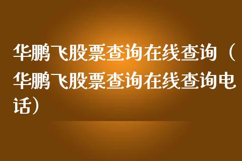 华鹏飞股票查询在线查询（华鹏飞股票查询在线查询电话）_https://www.ltsssb.com_新股数据_第1张