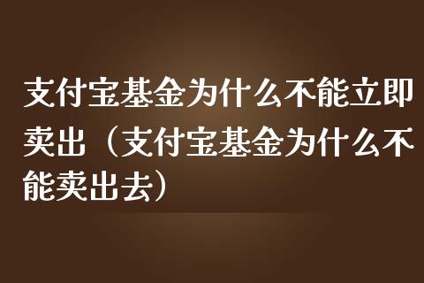 支付宝基金为什么不能立即卖出（支付宝基金为什么不能卖出去）_https://www.ltsssb.com_国际财经_第1张