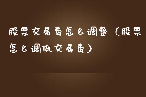 股票交易费怎么调整（股票怎么调低交易费）_https://www.ltsssb.com_股票理论_第1张