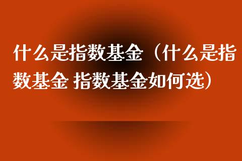 什么是指数基金（什么是指数基金 指数基金如何选）_https://www.ltsssb.com_国际财经_第1张