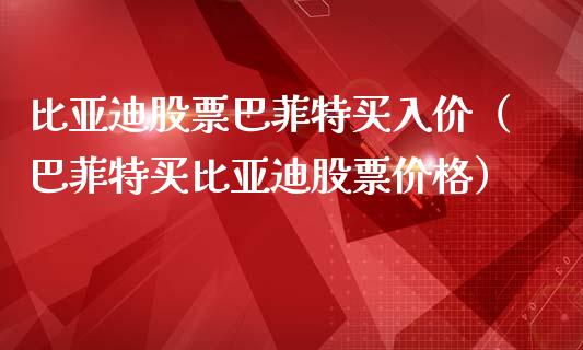 比亚迪股票巴菲特买入价（巴菲特买比亚迪股票价格）_https://www.ltsssb.com_新股数据_第1张