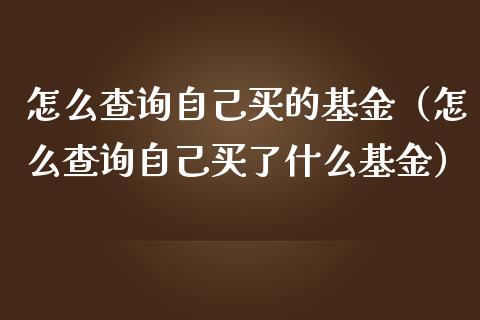 怎么查询自己买的基金（怎么查询自己买了什么基金）_https://www.ltsssb.com_基金频道_第1张