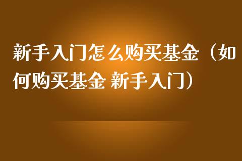 新手入门怎么购买基金（如何购买基金 新手入门）_https://www.ltsssb.com_国际财经_第1张