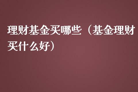 理财基金买哪些（基金理财买什么好）_https://www.ltsssb.com_基金频道_第1张