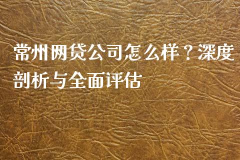 常州网贷公司怎么样？深度剖析与全面评估_https://www.ltsssb.com_期货在线_第1张
