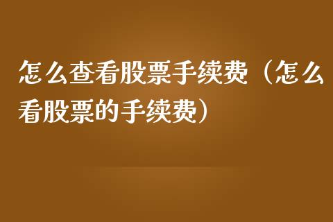 怎么查看股票手续费（怎么看股票的手续费）_https://www.ltsssb.com_股票理论_第1张