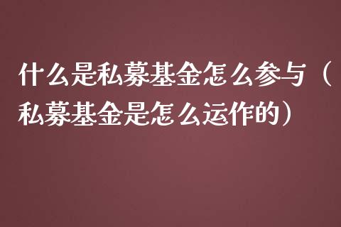 什么是私募基金怎么参与（私募基金是怎么运作的）_https://www.ltsssb.com_基金频道_第1张