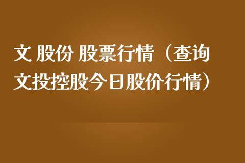 文 股份 股票行情（查询文投控股今日股价行情）_https://www.ltsssb.com_股市分析_第1张