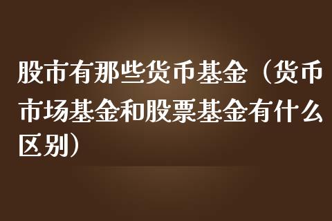 股市有那些货币基金（货币市场基金和股票基金有什么区别）_https://www.ltsssb.com_国际财经_第1张