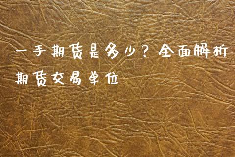 一手期货是多少？全面解析期货交易单位_https://www.ltsssb.com_期货密码_第1张