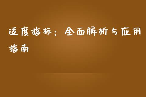 适度指标：全面解析与应用指南_https://www.ltsssb.com_国际财经_第1张