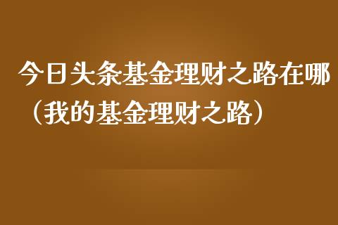 今日头条基金理财之路在哪（我的基金理财之路）_https://www.ltsssb.com_基金频道_第1张