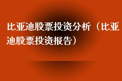 比亚迪股票投资分析（比亚迪股票投资报告）_https://www.ltsssb.com_股票理论_第1张