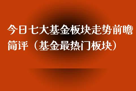 今日七大基金板块走势前瞻简评（基金最热门板块）_https://www.ltsssb.com_基金频道_第1张