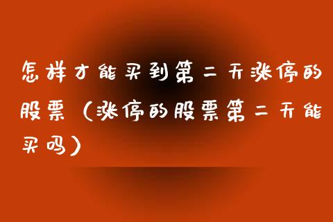 怎样才能买到第二天涨停的股票（涨停的股票第二天能买吗）_https://www.ltsssb.com_新股数据_第1张