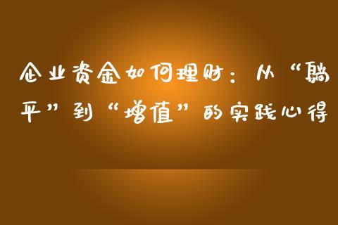 企业资金如何理财：从“躺平”到“增值”的实践心得_https://www.ltsssb.com_期货密码_第1张