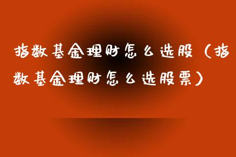 指数基金理财怎么选股（指数基金理财怎么选股票）_https://www.ltsssb.com_基金频道_第1张