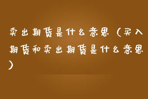 卖出期货是什么意思（买入期货和卖出期货是什么意思）_https://www.ltsssb.com_期货密码_第1张