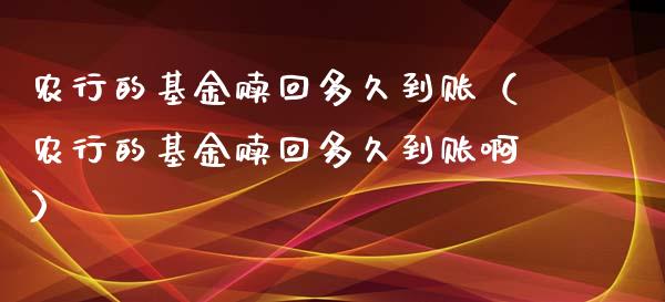 农行的基金赎回多久到账（农行的基金赎回多久到账啊）_https://www.ltsssb.com_国际财经_第1张