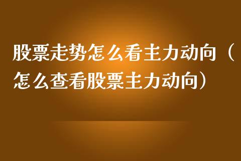 股票走势怎么看主力动向（怎么查看股票主力动向）_https://www.ltsssb.com_股票理论_第1张