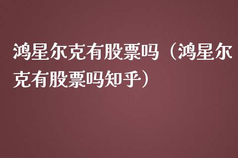 鸿星尔克有股票吗（鸿星尔克有股票吗知乎）_https://www.ltsssb.com_新股数据_第1张
