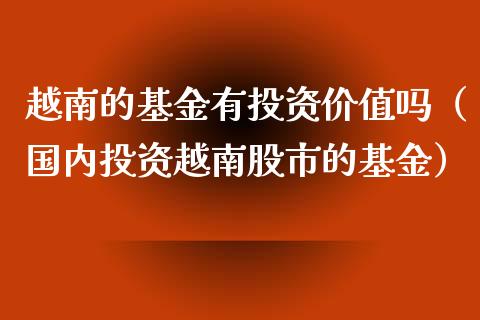 越南的基金有投资价值吗（国内投资越南股市的基金）_https://www.ltsssb.com_基金频道_第1张