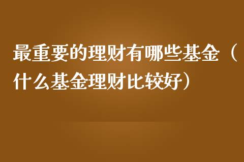 最重要的理财有哪些基金（什么基金理财比较好）_https://www.ltsssb.com_基金频道_第1张