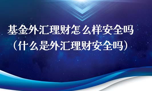 基金外汇理财怎么样安全吗（什么是外汇理财安全吗）_https://www.ltsssb.com_基金频道_第1张