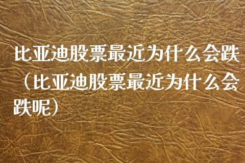 比亚迪股票最近为什么会跌（比亚迪股票最近为什么会跌呢）_https://www.ltsssb.com_股市分析_第1张