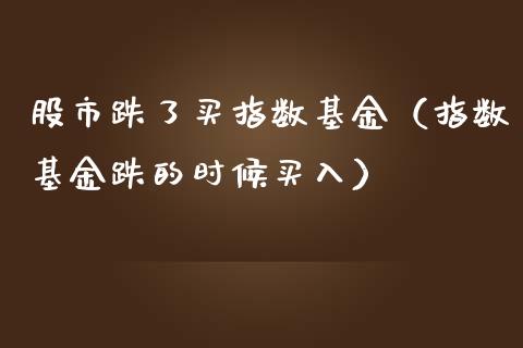股市跌了买指数基金（指数基金跌的时候买入）_https://www.ltsssb.com_国际财经_第1张