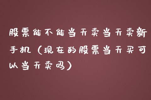 股票能不能当天卖当天卖新手机（现在的股票当天买可以当天卖吗）_https://www.ltsssb.com_股市分析_第1张