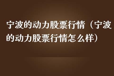 宁波的动力股票行情（宁波的动力股票行情怎么样）_https://www.ltsssb.com_股市分析_第1张