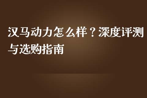 汉马动力怎么样？深度评测与选购指南_https://www.ltsssb.com_国际财经_第1张