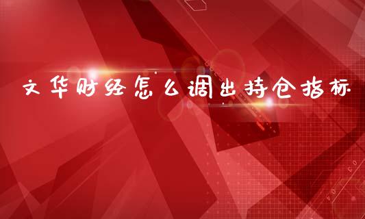 文华财经怎么调出持仓指标_https://www.ltsssb.com_股市分析_第1张