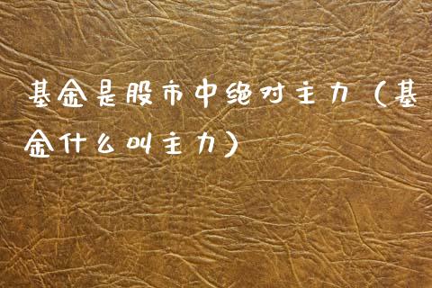 基金是股市中绝对主力（基金什么叫主力）_https://www.ltsssb.com_国际财经_第1张