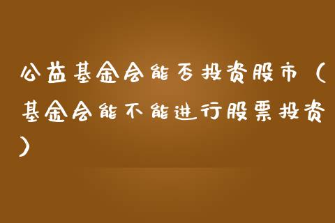 公益基金会能否投资股市（基金会能不能进行股票投资）_https://www.ltsssb.com_基金频道_第1张
