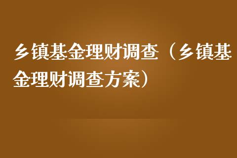 乡镇基金理财调查（乡镇基金理财调查方案）_https://www.ltsssb.com_基金频道_第1张