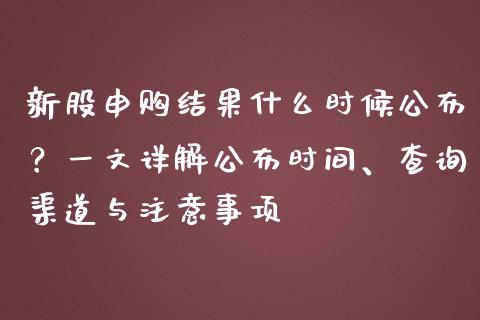 新股申购结果什么时候公布？一文详解公布时间、查询渠道与注意事项_https://www.ltsssb.com_股市分析_第1张