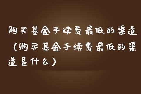 购买基金手续费最低的渠道（购买基金手续费最低的渠道是什么）_https://www.ltsssb.com_国际财经_第1张