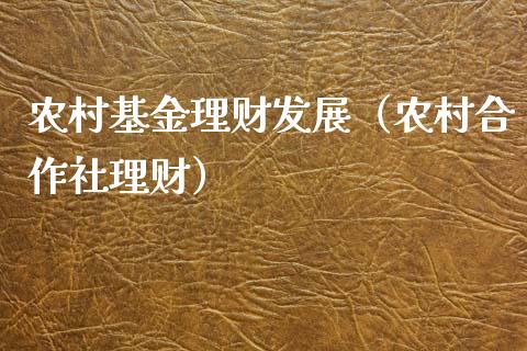 农村基金理财发展（农村合作社理财）_https://www.ltsssb.com_基金频道_第1张