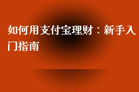如何用支付宝理财：新手入门指南_https://www.ltsssb.com_期货在线_第1张