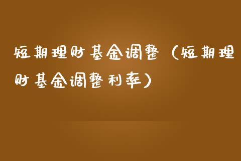 短期理财基金调整（短期理财基金调整利率）_https://www.ltsssb.com_基金频道_第1张